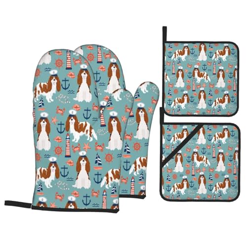 Guantes para El Horno Lindos Perros Spaniel Náuticos Navegando En Un Faro Extra Gruesos Juego De Manoplas Y Agarraderas Resistente Calor Manoplas Horno para Hornear Set of 4
