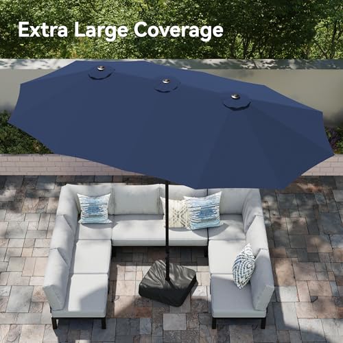 Image of PHI VILLA 15ft Large Outdoor Patio Umbrella with Base Included, Navy Blue