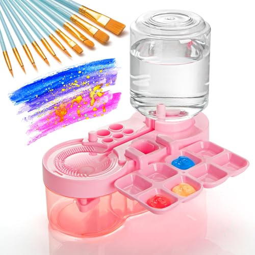 YDIUDL 3rd Gen Paint Brush Cleaner Tool Paint Brush Washer with Water Circulation Portable Painting Station for Beginners Artists and Adults - Indoor & Outdoor Use Bonus 10 Paint Brushes