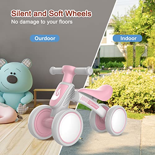 Baby Balance Bike Toys For 1 Year Old Girl Gifts, 10-36 Month Toddler Balance Bike, No Pedal 4 Silence Wheels & Soft Seat Pre-School First Riding Toys, One Year Old Girl Birthday Gifts #TOP4