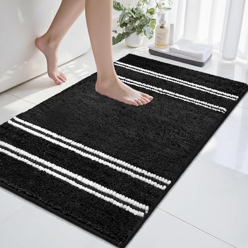 Bathroom Rugs Non Slip Washable 24x17, Ultra Soft Super Absorbent Bath Rugs for Bathroom Floor, Shaggy Chenille Bath Rug, Microfiber Plush Quick Dry Bath Mat for Bathtub, Sink and Shower, Bl