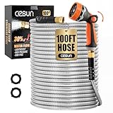 Cesun 100 ft Metal Garden Hose, Stainless Steel Heavy Duty Water Hose With 10 Function Nozzle, No Kink & Flexible, Lightweight and Durable, Rust Proof for Yard, RV, Pet Bath, Outdoor, 100 foot x 5/8'