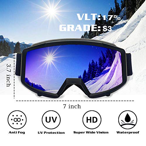 SINCA OTG Ski Goggles Snow Goggles Motorcycle Goggles Double Lens 100% UV Protection Anti Fog Anti Scratch Waterproof Winter Snow Sports Skate Goggles for Adult Men Women Youth - Thumbnail 3