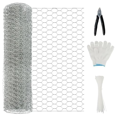 MoSundi Clôture de jardin hexagonale galvanisée 35 cm x 5 m avec pince coupante, gants et serre-câbles pour volaille, animaux domestiques et protection des plantes