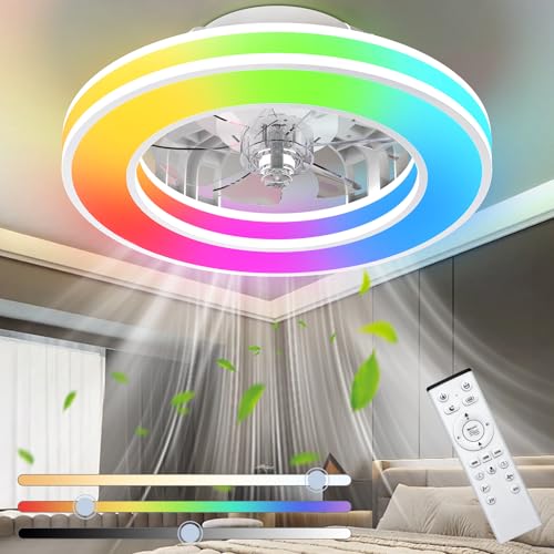 Ventilador de Techo con luz 41.5CM , Ventiladores de Techo 25W Silencioso, Regulable 3000K 6500K RGB, 6 Velocidad del Viento con Control Remoto, Temporizador, Memoria de Luz, Ventilador Reversibles