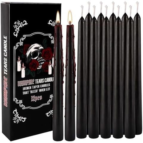 12PCS 10-Inch Black Bleeding Taper Candles,Vampire Tears Taper Candles- Unscented Ideal for Halloween, Christmas, Rituals, and Themed Party Decor Cover