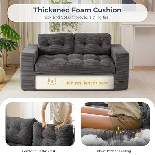 Image of MAXYOYO 63 inch Loveseat Sofa Couch for Small Spaces, Upholstered Boneless Cloud Couch for Apartment Bedroom, 2-Seater Love Seat Floor Modern Sofa with Pillows, No Assembly Required, Dark Grey