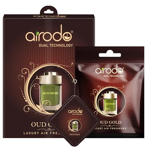 Image of Airodo Oud Gold Luxury Gel Air Freshener with Dual Technology For Living Room, Office, Car, Bathroom | Lasts up to 30 days | Easy to Use, Non-Spill & Long-Lasting| 10g (Pack of 4)