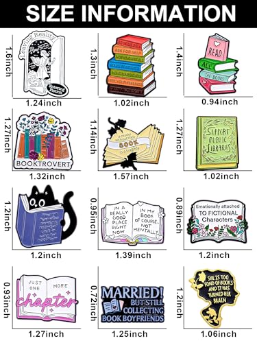 12-Pack Book Lover Enamel Pins Set – Funny Reading-Themed Metal Bookish Lapel Pins for Backpack, Jacket, Tote – Cute Collectible Gifts for Readers and Librarians4