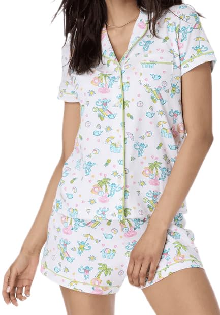 Womens Cute Monkey Pajama Set Preppy Pjs Shorts Y2k Floral 2 Piece Matching Pj Set Short Sleeve Pajama Shirts Sets