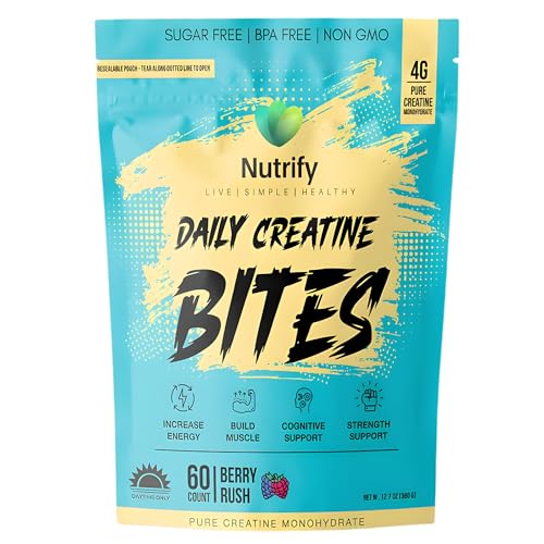 Image of Nutrify Daily Creatine Gummies for Women and Men - 4g Creatine Monohydrate per Serving for Muscle Growth & Recovery - Sugar-Free, Low-Calorie, with Vitamin B12 for Energy Boost (Blue Raspberry)