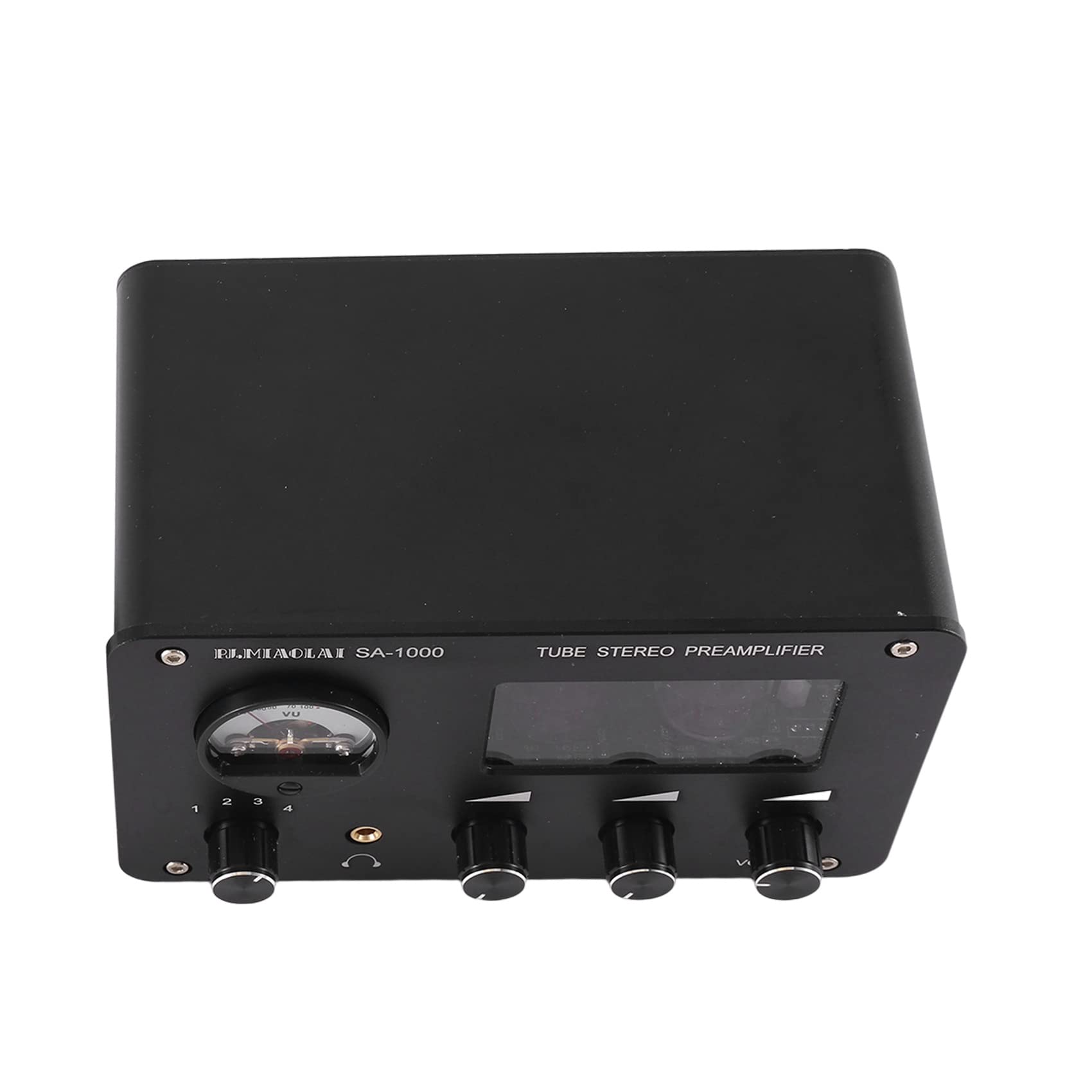 Preamplificador de Tubo de AudióFilo Preamplificador HiFi de 4 Entradas y 2 Salidas con Medidor de VU Incorporado Amplificador de Ajuste de Graves Altos Enchufe de la UE