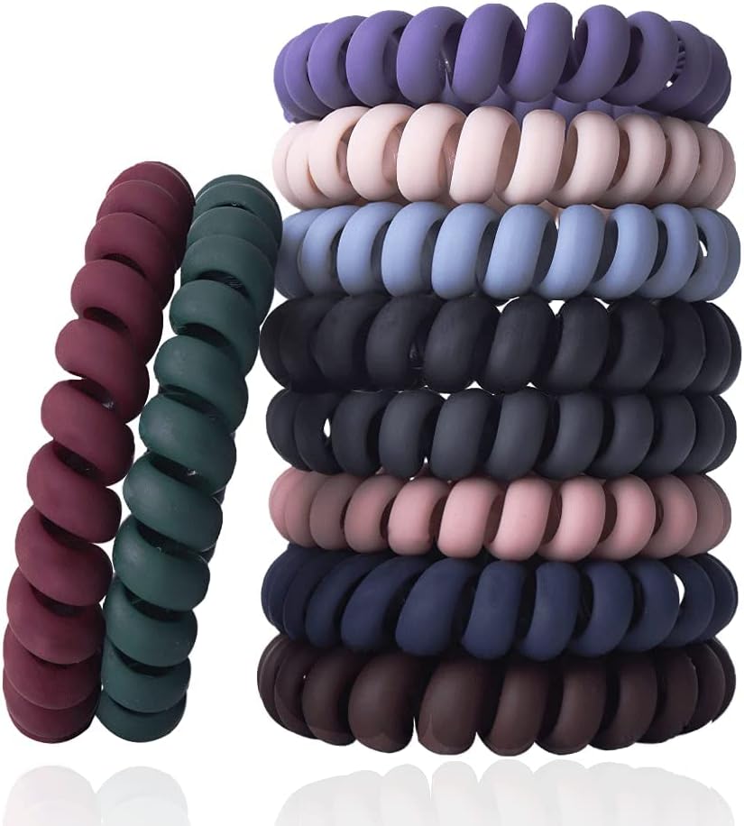Spiral Hair Ties Set - 10 Piece Medium Coil Elastics for Thick Hair, Multicolor No-Crease Telephone Cord Plastic Ties for Women and Girls (Matte Color)