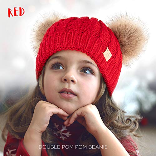 Image of C.C Exclusives Children Kid Double Pompom Knitted Beanie for Kids Ages 2-5 (KID-23)(KID-24)(KIDS-2055)
