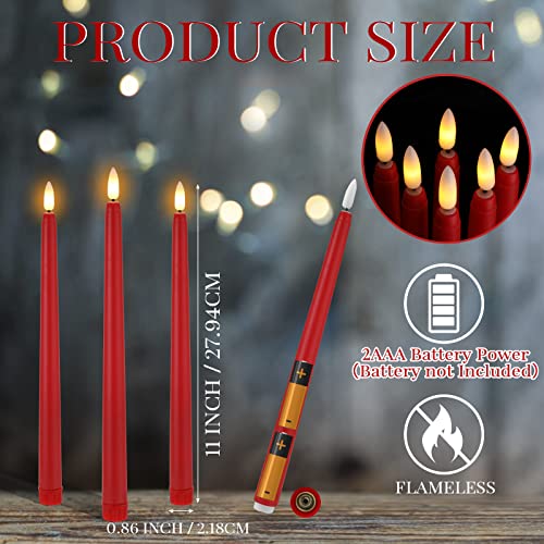 Image of Macarrie 24 Packs Flameless Taper Candles Battery Operated Fake 11 Inch Long Candlelight LED Flameless Candlesticks Flickering Tapered for Summer Fall Wedding(Red)