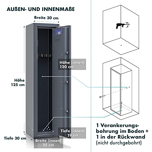 Foto von Secureo SafeHero Waffenschrank Klasse 0 EN 1143-1 Hawk 3 | Waffenschrank 0 für 3 Langwaffen | Langwaffenschrank mit Schlüsselschloss | Zugelassener Waffenschrank Langwaffen, Kurzwaffen + Munition