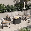 Aoxun Aluminum Outdoor Patio Furniture Set, 6-Piece Outdoor Sectional with 44'' Propane Gas Firepit Table, Patio Conversation Sets with Upgraded Armrests and Cushions for Backyard (Grey,5 Seats)