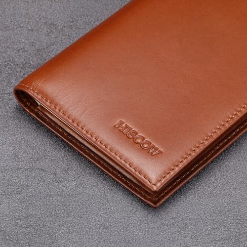 Image of HISCOW Soft Leather Checkbook Cover & Card Holder with Divider - Italian Calfskin (Brown Vegetable-Tanned Leather)