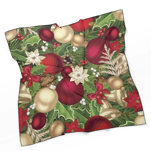 Blooming Poinsettia Holly Berry Christmas Pattern Scarf For Women Silk Head Scarf Square Hair Scarves Shawls Hair Wraps Bandana Neckerchief Decor for Adult 27 * 27 Inches3