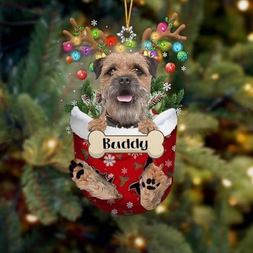 Luckluccy Personalized Dog Christmas Ornament 2025,Custom Border Terrier in Snow Pocket Ornament,Dog Acrylic Shape Ornament Tree Decor,Gift for Dog Lovers,Dog Christmas Decor
