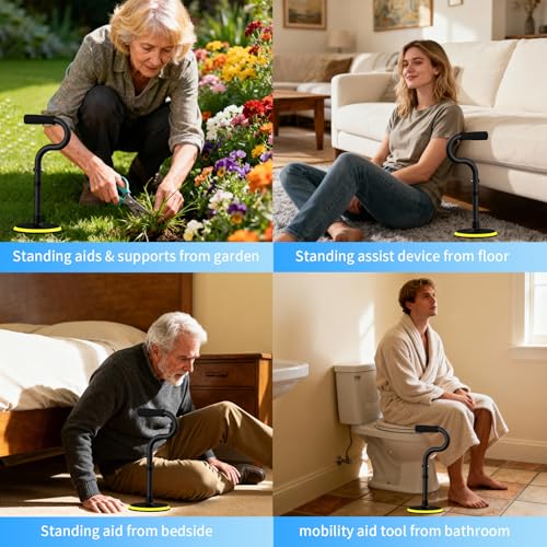 Standing Assist Devices Mobility Aids to Help Get up from Floor Standing Aids & Supports for Seniors,Standing Mobility Aid Tool for Elderly Rising Indoors Garden Housework Bedroom Bathroom Matte Black - Image 4