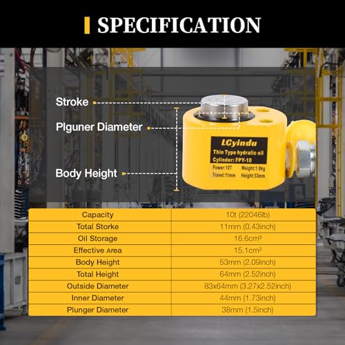 Image of 10T Low Profile Stroke Hydraulic Ram Cylinder Jack 0.43 inch Stroke FPY-10 Single-Action Lifting Cylinder Jack Mini Protable Porta Power Ram for Machinery and Industry