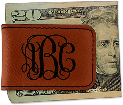 Personalized Interlocking Monogram Leatherette Magnetic Money Clip - Single Sided