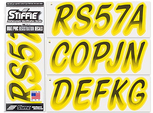 Image of STIFFIE Whipline Black /Electric Yellow 3 inch Boat & PWC Registration Decals • Numbers Letters Stickers