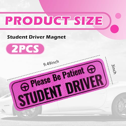 Image of 2PCS Student Driver Magnet for Car,Bright and High Reflective Student Driver Sticker Magnet for Car,Universal New Driver Sticker Reminds Others to Please Be Patient 9.49 inchx3 inch