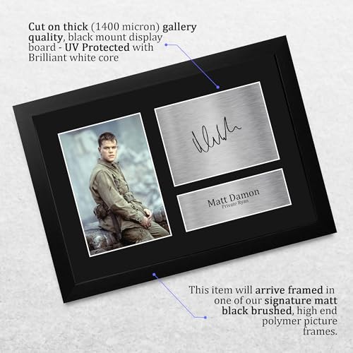 Autógrafo de Matt Damon en Saving Private Ryan para decorar tu sala de cine en casa con marco A4 3