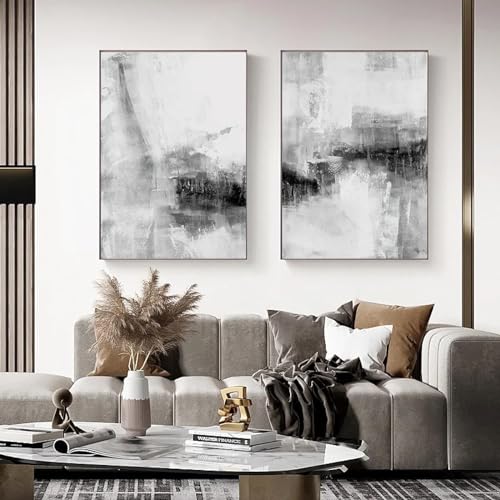 Art mural en toile noir et blanc rigide avec 2 cadres intérieurs anti-gauchissement