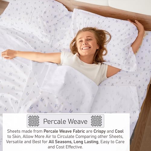 RUVANTI 100% Cotton Split King Sheets Sets for Adjustable Bed, 5 PCs, Soft & Breathable Percale Weave Bedding, Deep Pocket 16", Hotel Standard, Crisp Cool Feel & Durable, Floral Sheet, Phulkari