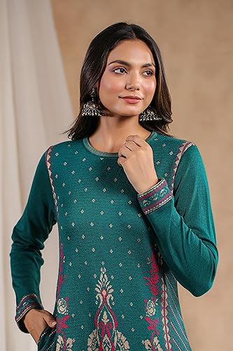 Image of ishin Women's Jacquard Style Ethnic Motifs Straight Winterwear Kurta
