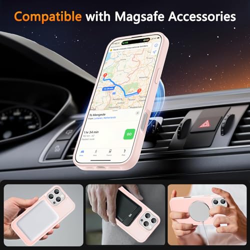 Image of LATVIN for iPhone 16 Pro Max Case, Magnetic Phone Cover, Compatible with MagSafe, Military Grade Protection, Translucent Matte Frosted Back, Pink