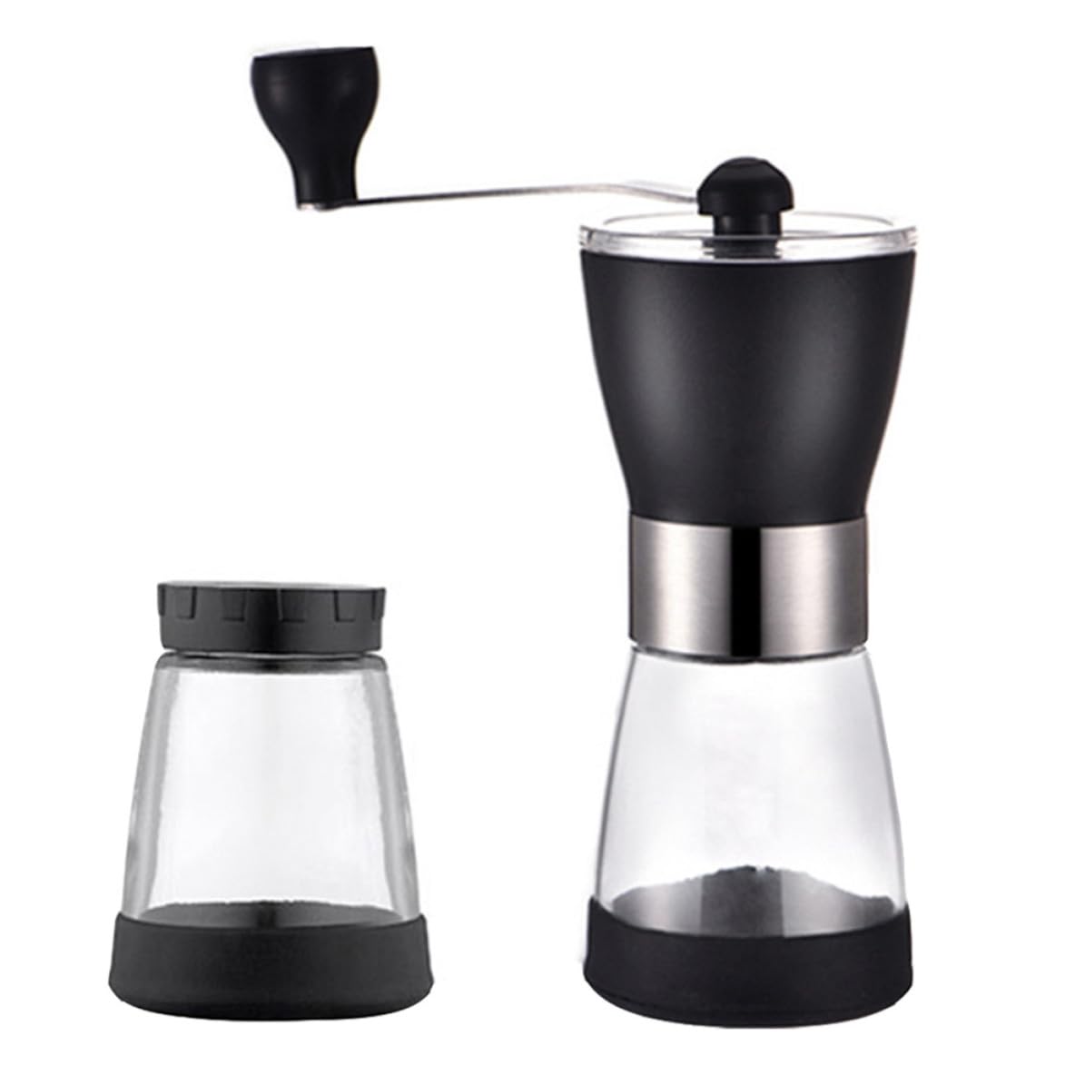 Molinillo de Café de Acero Inoxidable Recipiente de Vidrio Sellado Portátil Manual Ecológico y Resistente para Granos, Adecuado para Oficina y Cocina