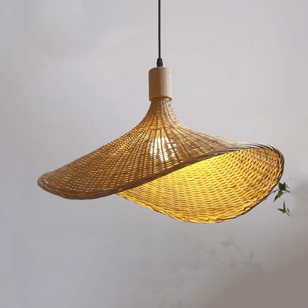 FZQSXAZU Beige Wicker Chandelier Hat Shape Lamp Shade Handmade Woven Lantern Rattan Pendant Pastoral Style Basket Adjustable Ceiling Lamp,for Living Room