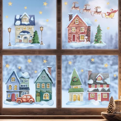6 Blatt Weihnachten Fensterbilder Doppelseitig Fensterdeko Wiederverwendbar...
