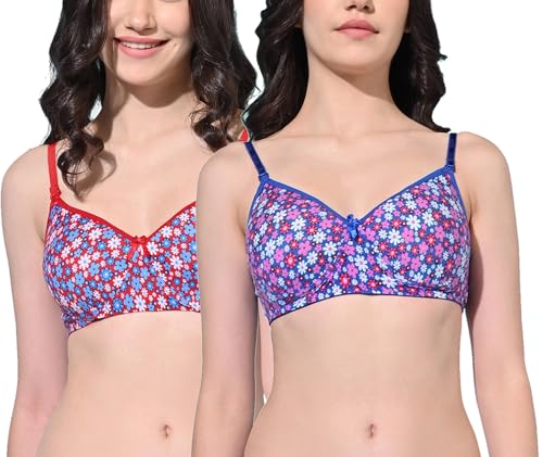 Image of FIMS - Fashion is my style Women Cotton Blend Padded Non-Wired Everyday Bra Pack of 1 Cup- B Multicolor