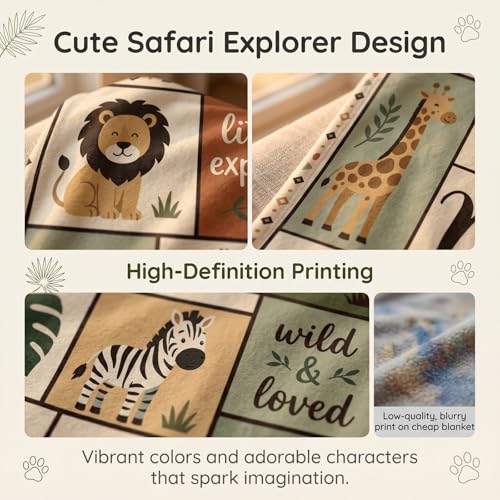 Image of Personalized Baby Blanket with Name, Custom Soft Flannel Nursery Blankets for Boys Girls, Safari Woodland Dinosaur Space Themed Toddler Throw, Customized Newborn Gift for Baby Shower Birthday