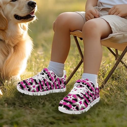 Kids Boys Girls Running Shoes Comfortable Lightweight Slip on Sneakers Athletic Tennis Shoes Star Stripe Pattern（White Sole）3
