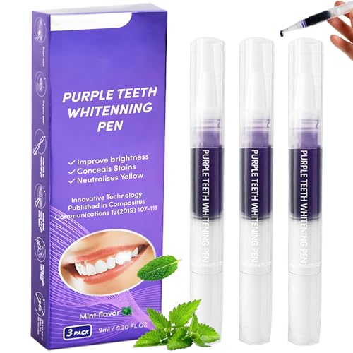 Blanqueador Dental Lapiz, Blanqueamiento Dientes Bolígrafo Kit, Gel Blanquear Lápices Efectivo, Teeth Whitening Pen en casa, Elimina Manchas Café y Té, Fácil de Transportar y Usar, Morado 3 Piezas