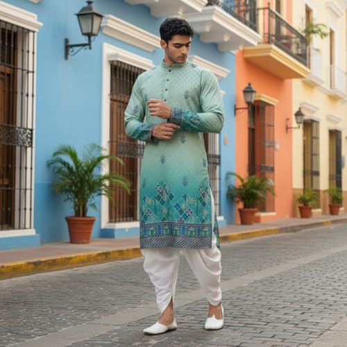 Image of Trustous Men's Printed Kurta Dhoti Set Traditional Ethnic Wear for Festivals & Weddings | Men's Stylish Printed Kurta with Dhoti Set | Traditional Indian Ethnic Wear for Men