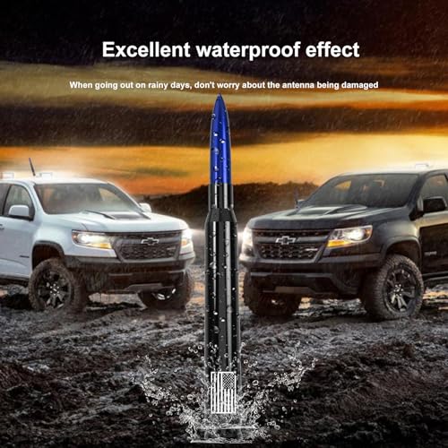 Image of Car Truck Bullet Antenna with Tire Valve Caps American Flag Universal Short Replacement for GMC Sierra Chevy Silverado Dodge Ram 1500 2500 3500 Ford F150 F250 F350 Super Duty Raptor Accessories Blue