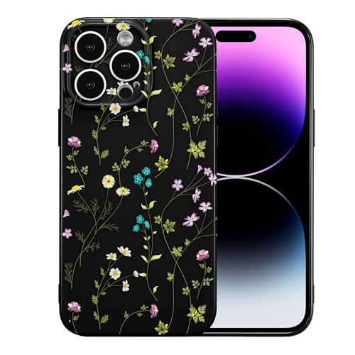 Image of RALEAVO Floral Case for iPhone 16 Pro, Flower Branch Pattern Design Cute Cover Case for Girls Women Slim Thin Soft Silicone Shockproof Anti-Slip Phone Case for iPhone 16 Pro (6.3 inch),Black | for iPhone 16 Pro Case with Cute Flower Branch Pattern Design,Pretty Case for Girls Women,Soft Silicone Shockproof Cover