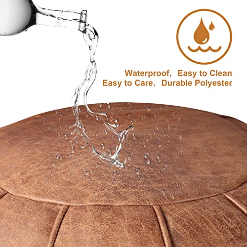 Louis Donné Unstuffed Moroccan Ottoman Pouf Cover, Supersoft Handmade Faux Moroccan Decor, Storage Solution, Foot Rest, Footstool, Pouffe Seat For Balcony Office Indoor 21Dia Chestnut Brown #TOP5