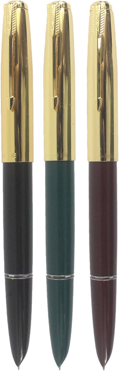 Success Stationery Hero Pen Original Fountain Pen Iridium Fine Nib 330 With Golden Cap Fountain Pen - Pack of 3