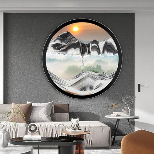 PROEATS Moving Sand Art Wall Art Deep Sea Sandscape Room Decoration 360Rotate Sand Art Liquid Motion Glass Crafts Solid Wood Frame Relaxing Wall Decor for Home Office (Black 17.3in)