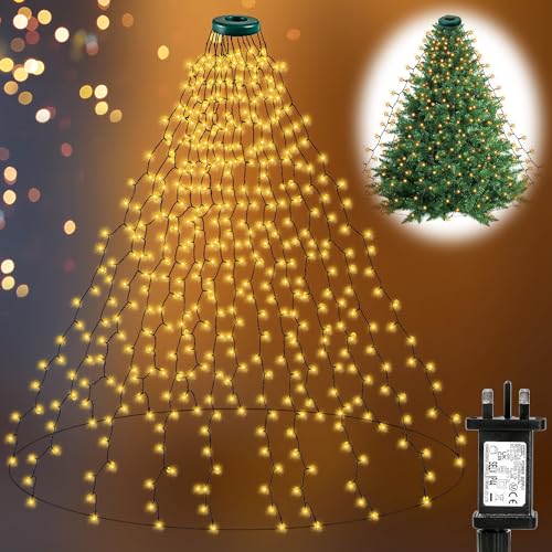 TNMOO Christmas Tree Lights, 2Mx16 Xmas Tree Light 400LED Christmas Light Indoor, 8 Modes Waterproof String Lights Plug in Fairy Lights for Xmas Christma Decorations, Warm White