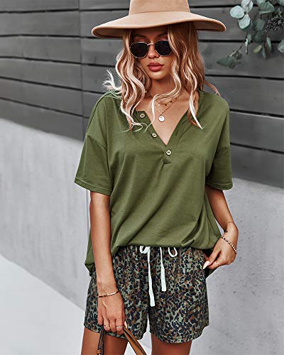 Corski Womens Short Sleeve 2 Piece Tracksuit Casual Sweatsuits Sets Leopard Jogging Shorts And Loose Fit Shirt Army Green M #TOP3