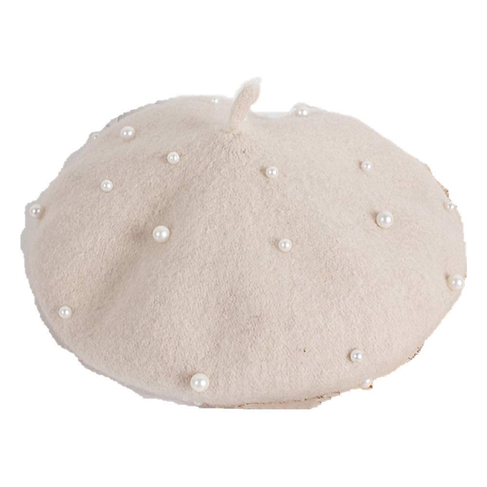 Baby Girls Pearl Beret Hats Sweet Pearl Beanie Hats Spring Summer Children Kids Girls Caps Woolen Party Baby Accessories 2-6Y